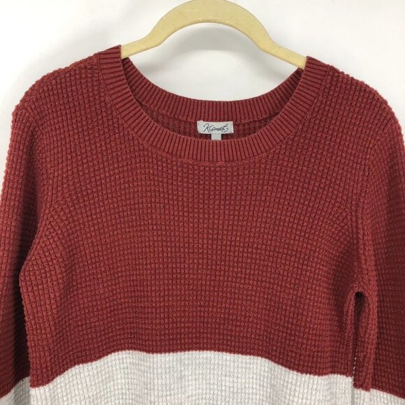 Bootlegger Kismet color block red/gray waffle knit circle hem crew neck size M - Picture 4 of 11